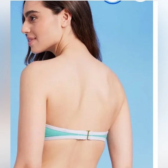 Kona Sol Teal and White Bikini Top - Picture 2 of 4